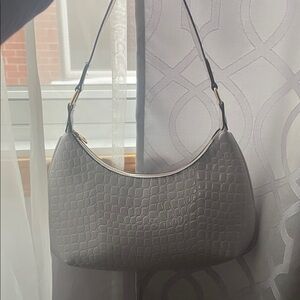 Gray Crocodile-Embossed Shoulder Bag